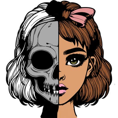 realistic girl with half skull mask