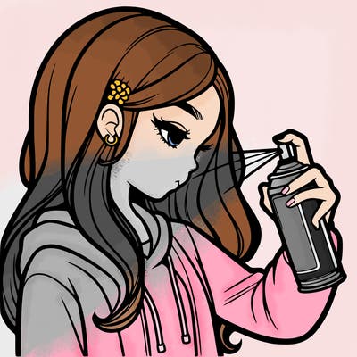 a realistic girl spray painting