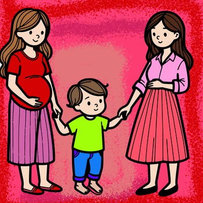 pregnant woman with her wife and 1 child
