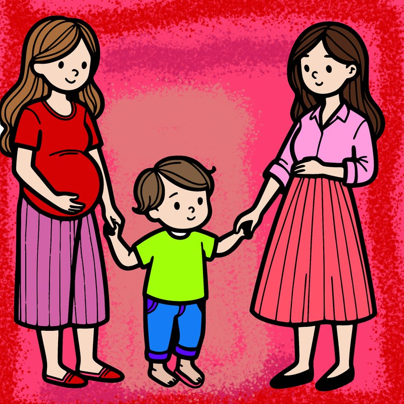 pregnant woman with her wife and 1 child