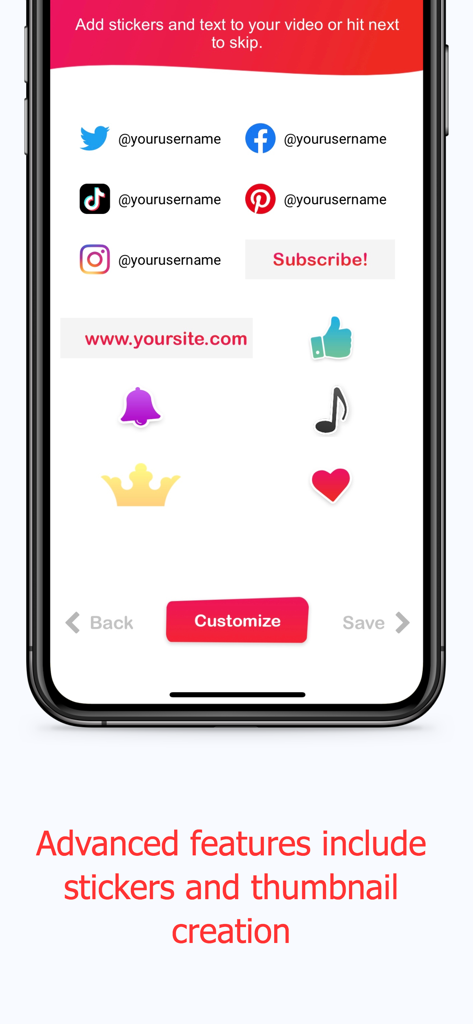 VidKids: Make Fun Videos! - VidKids app screen showing advanced features like social media stickers and thumbnail creation tools