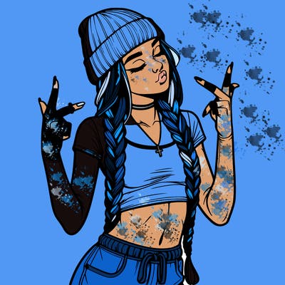 realistic teenage girl with braids and a beanie and crop top doing 🫶🏼