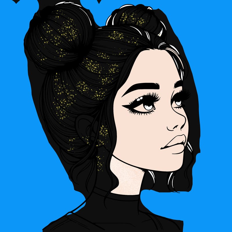 realistic girl with buns on the top of her head