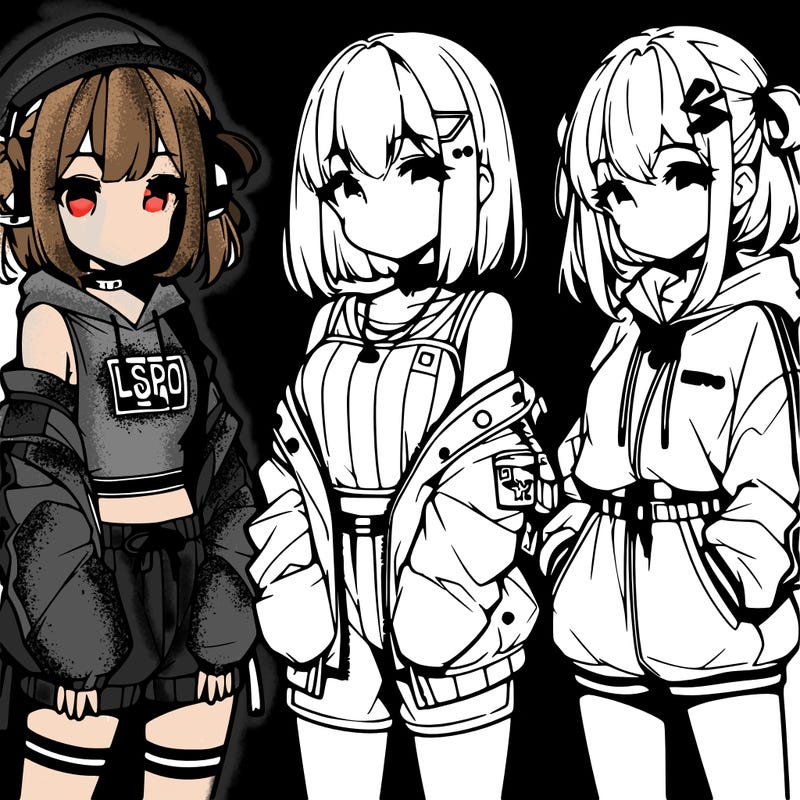 anime girls in streetwear outfits