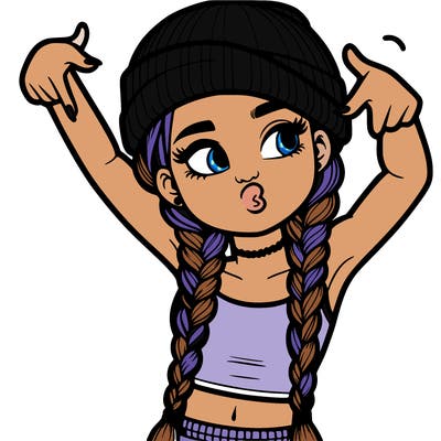 realistic teenage girl with braids and a beanie and crop top doing 🫶🏼