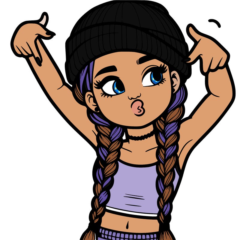 realistic teenage girl with braids and a beanie and crop top doing 🫶🏼