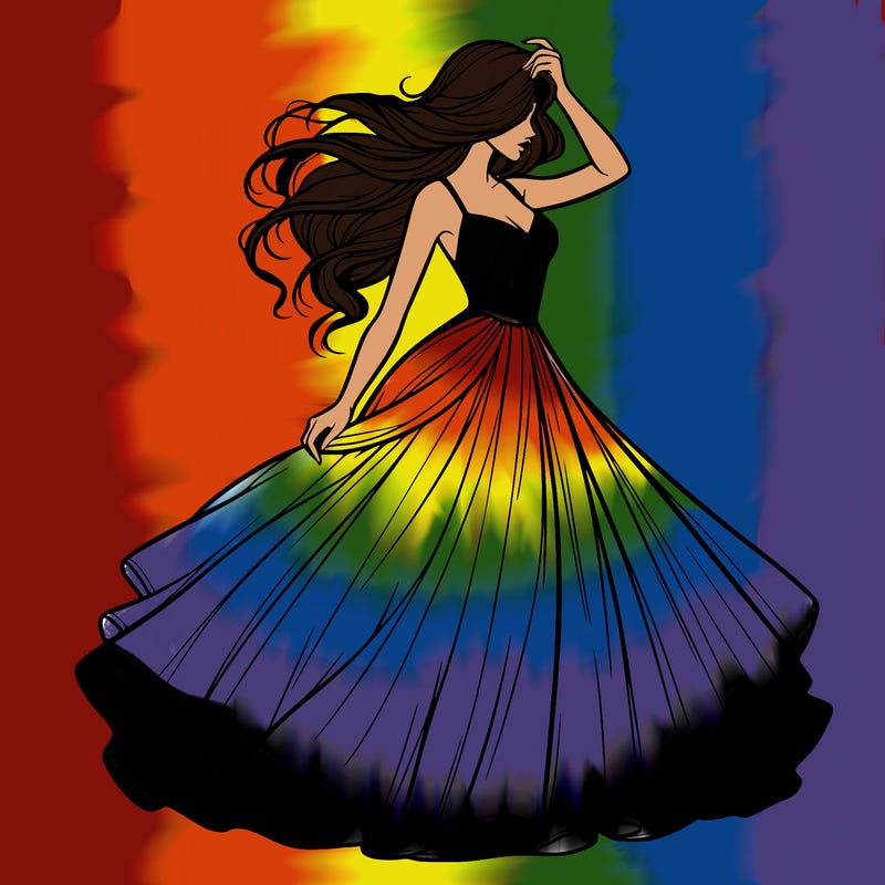 realistic woman with dress flowing in the wind