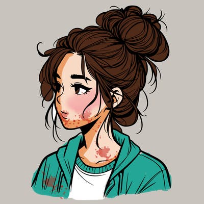 realistic teenage girl with a messy bun