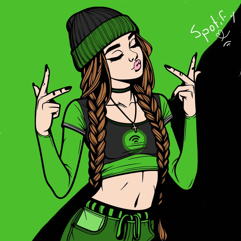 realistic teenage girl with braids and a beanie and crop top doing 🫶🏼