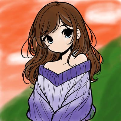 shy pretty girl wearing a sweater that is falling off one shoulder portrait