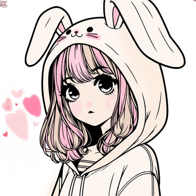 realistic girl wearing a bunny hoodie
