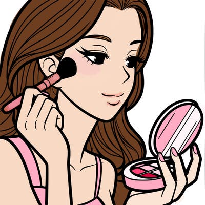 little girl putting on makeup