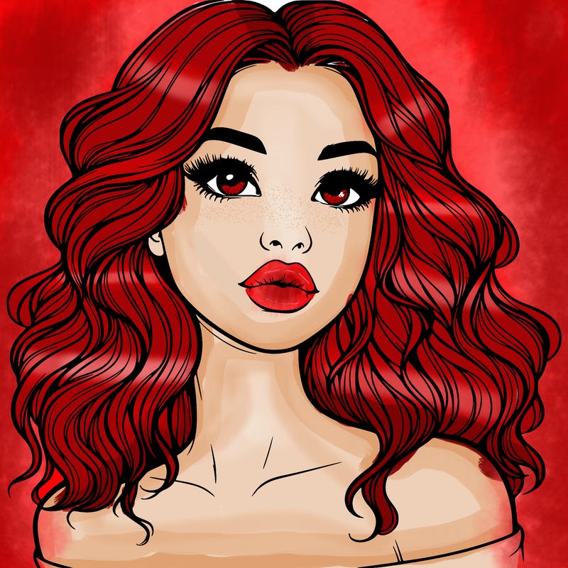 realistic girl with wavy hair and lips