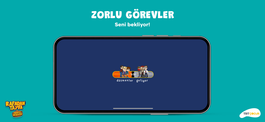 TRT Rafadan Tayfa Mahalle - Mobile game loading screen for TRT Rafadan Tayfa Mahalle showing characters and a mission progress bar