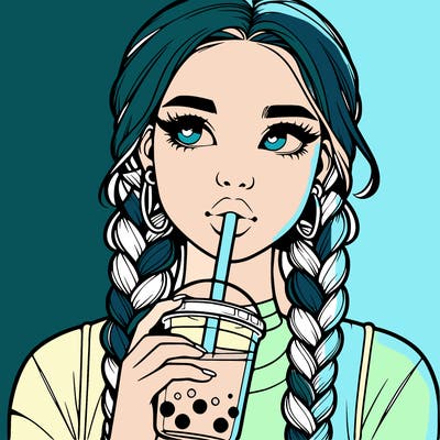 realistic girl with braided hair drinking boba