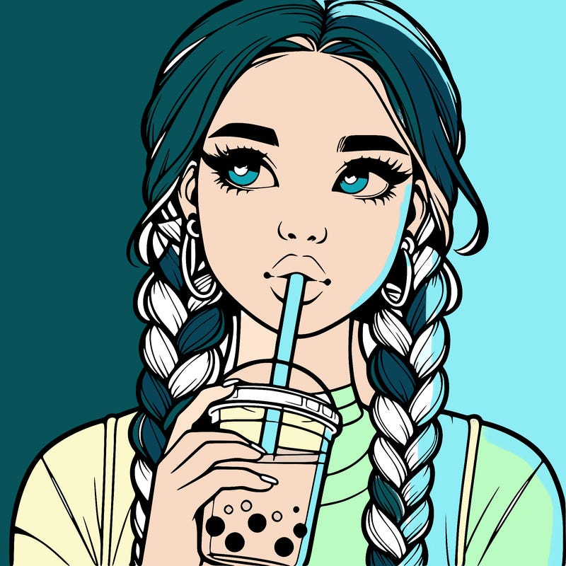 realistic girl with braided hair drinking boba