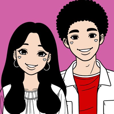 couple asian women and afro man