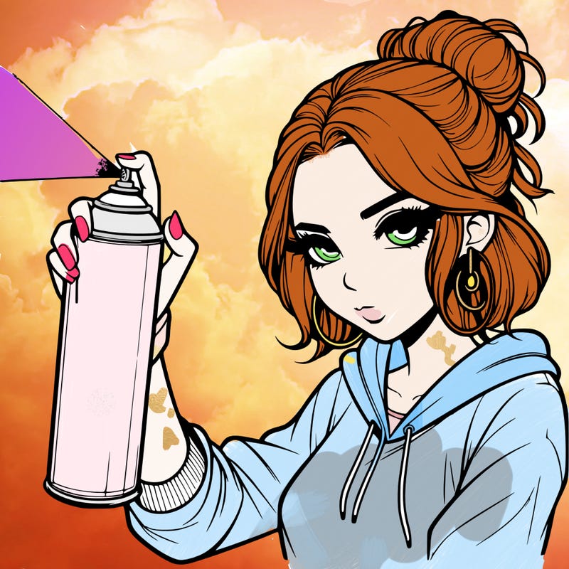 a realistic girl spray painting