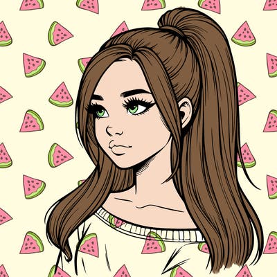 realistic girl with a high ponytail