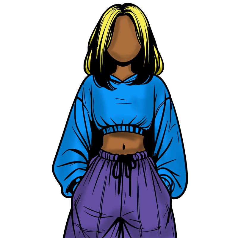 realistic girl faceless with baggy pants and a crop top