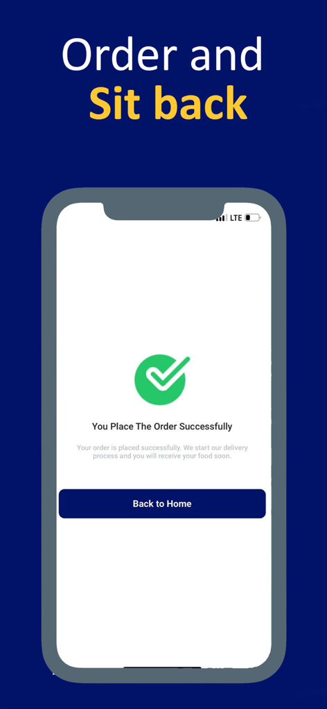 Eazzy Food - Eazzy Food app confirmation screen displaying a successful order message with a green checkmark