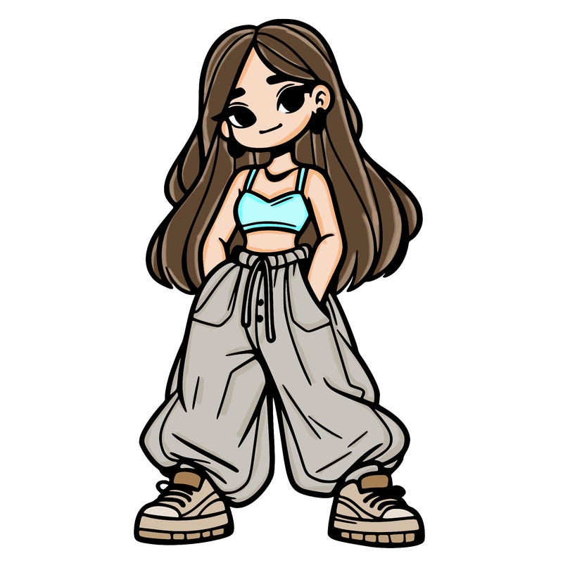 girl in crop top and baggy pants