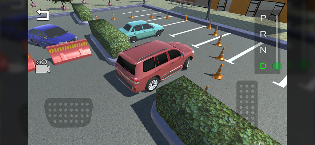 Luxury Parking - SUV rojo maniobrando entre conos naranjas en un juego de simulación de estacionamiento de autos