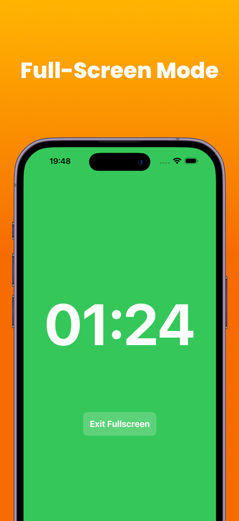 Interfaz de la aplicación móvil PaceTimer que muestra un temporizador a pantalla completa con dígitos blancos sobre un fondo verde brillante