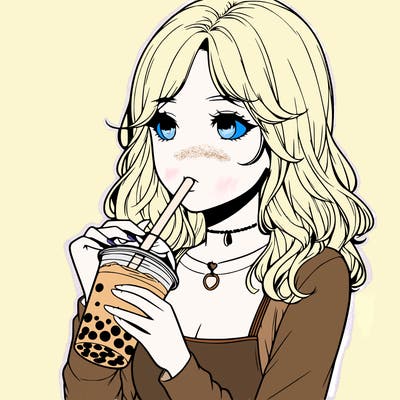 realistic girl drinking boba tea