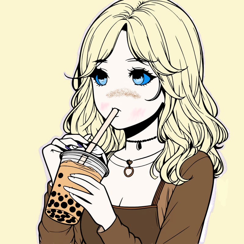 realistic girl drinking boba tea