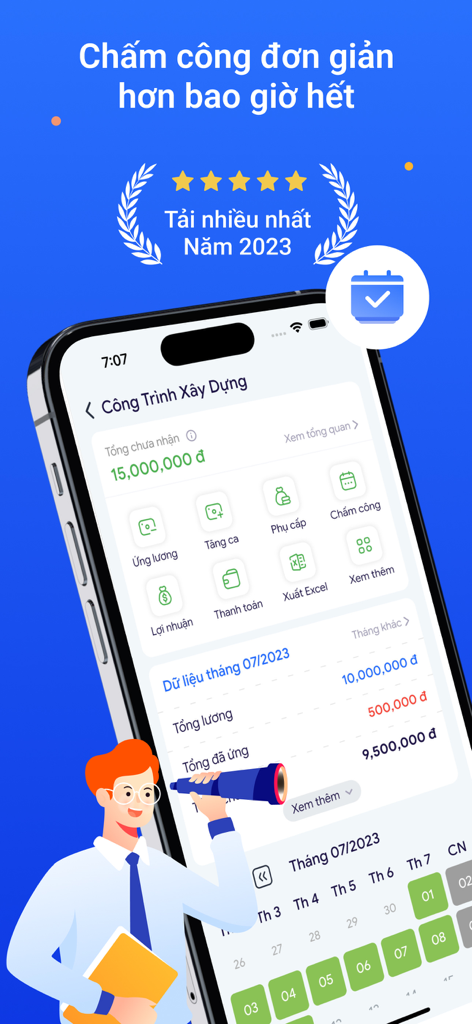 Timesheet & Time Track: AtWork - AtWork 모바일 앱 인터페이스 (근태 추적 및 급여 관리)