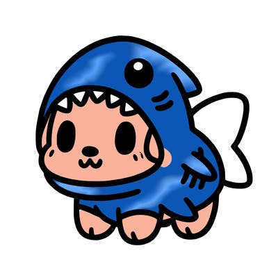 cute dog wearing a shark costume