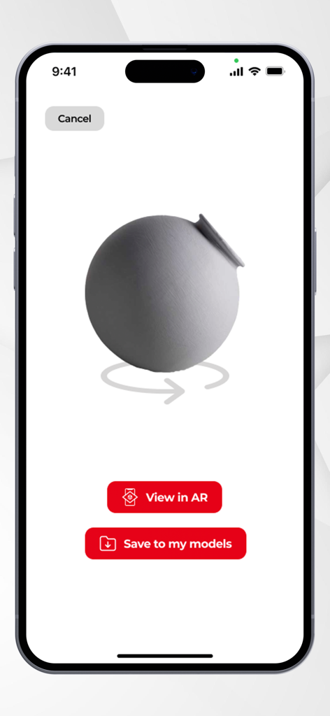 ARLOOPA 3D Object Scanner - Vaso escaneado em 3D no aplicativo ARLOOPA com opções de AR e salvar
