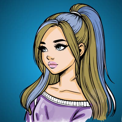 realistic girl with a high ponytail