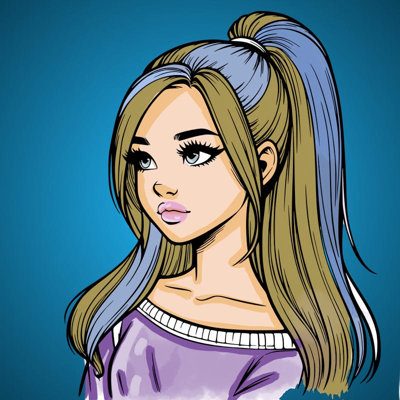 realistic girl with a high ponytail