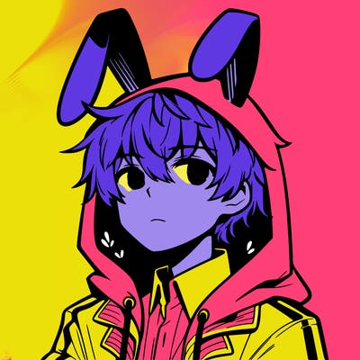 hot anime guy in a bunny hoodie