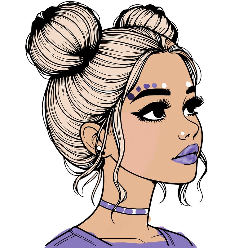 realistic girl with buns on the top of her head