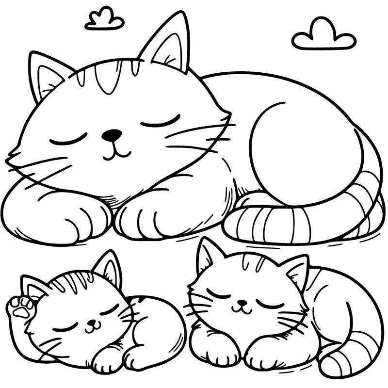 two big cats and one small cat sleeping