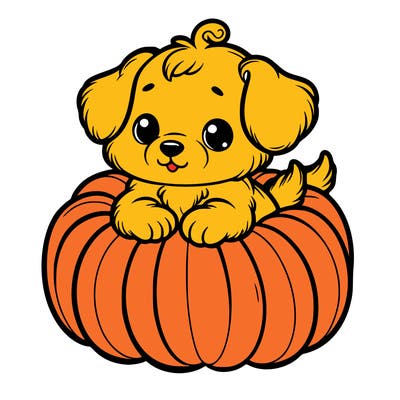 cute little puppy in a pumpkin