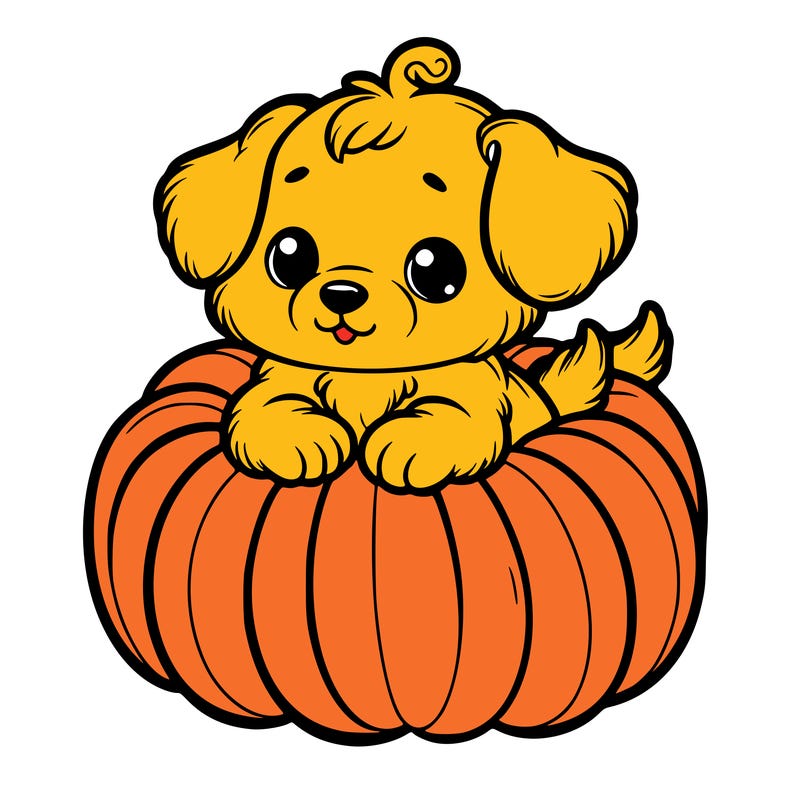 cute little puppy in a pumpkin