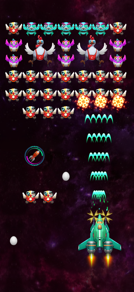 Galaxy Attack: Alien Invaders - Galaxy Attack gameplay featuring a spaceship fighting alien space chickens