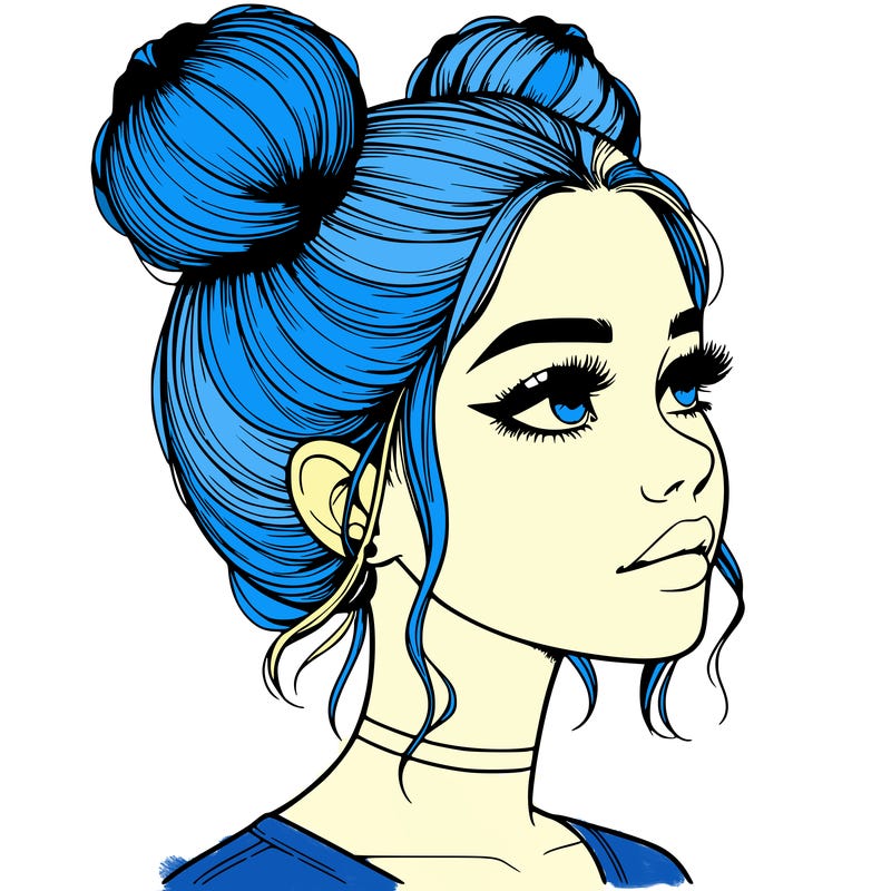 realistic girl with buns on the top of her head