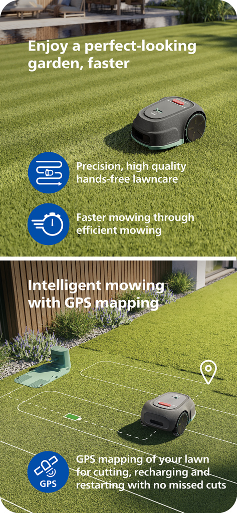 Philips HomeRun Robot App - Philips HomeRun robot mower using GPS mapping for intelligent and efficient lawn care.