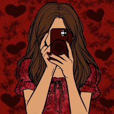 a realistic girl holding her phone taking pictures