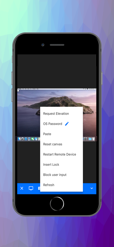Remote session management menu in HopToDesk app on iPhone