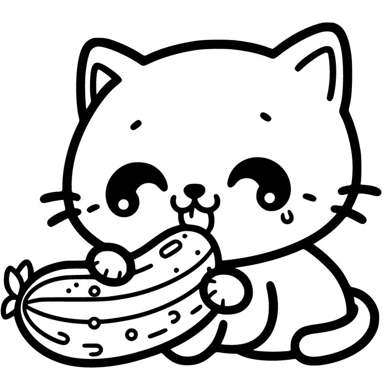 cat eating a cucumber