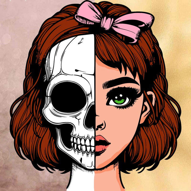 realistic girl with half skull mask