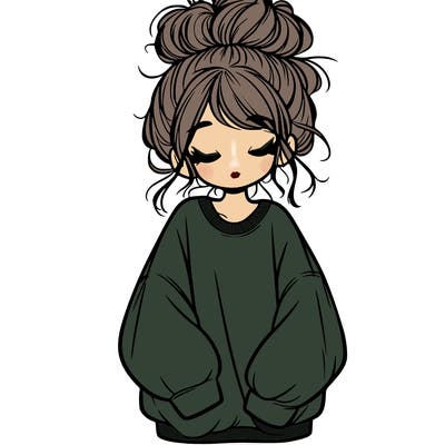 girl with baggy sweatshirt and messy bun