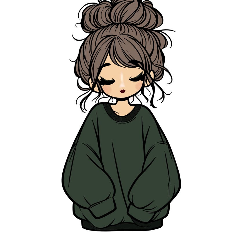 girl with baggy sweatshirt and messy bun