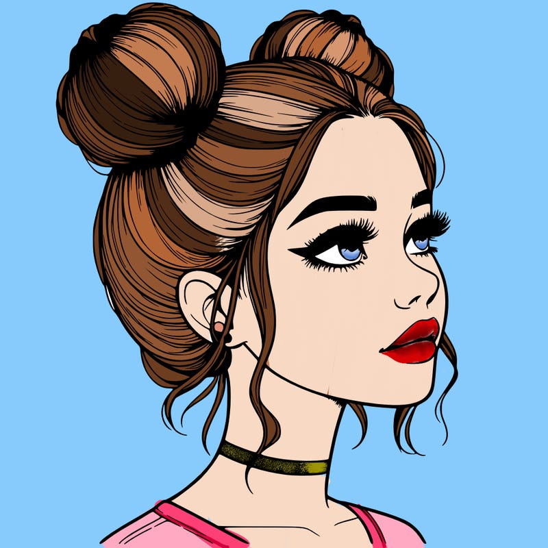 realistic girl with buns on the top of her head